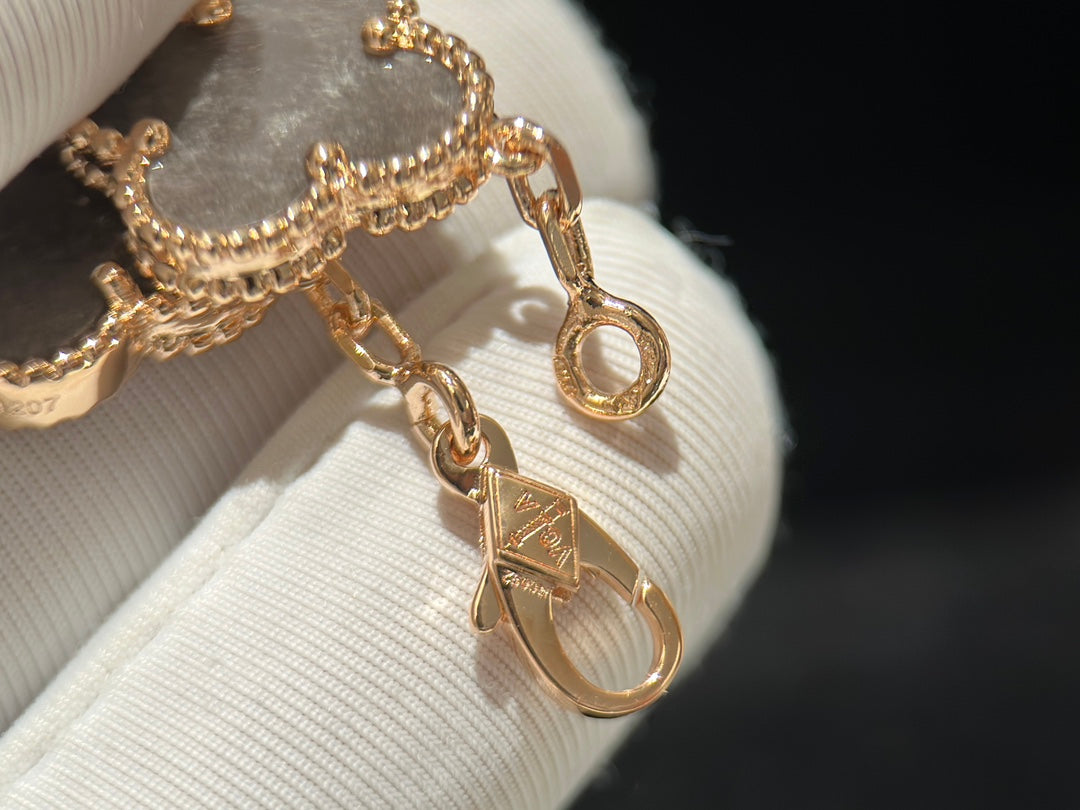 SILVER OBSIDIAN Vintage Alhambra 20 motifs long necklace rose gold