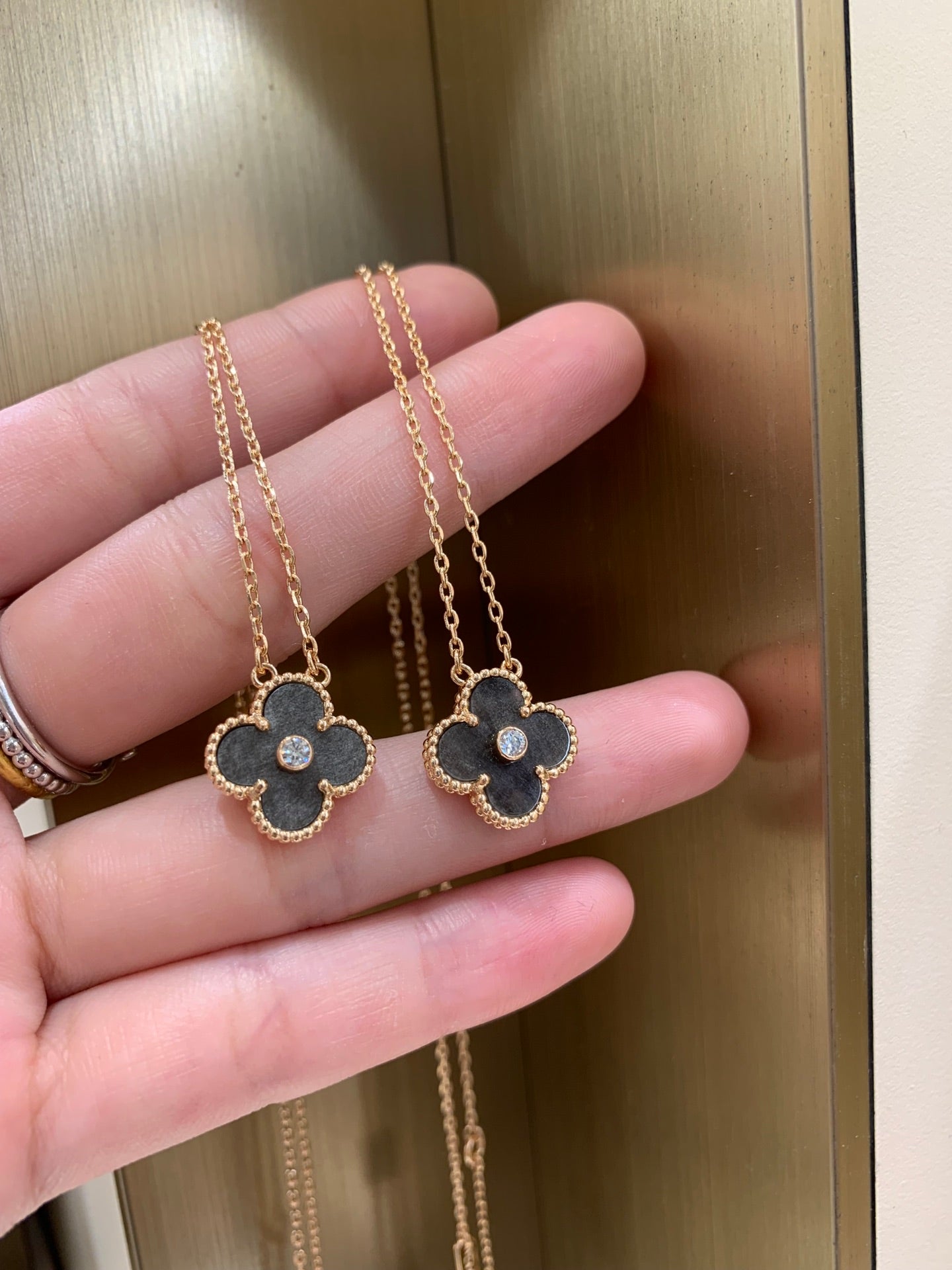 Pendant Silver Obsidian in Rose Gold