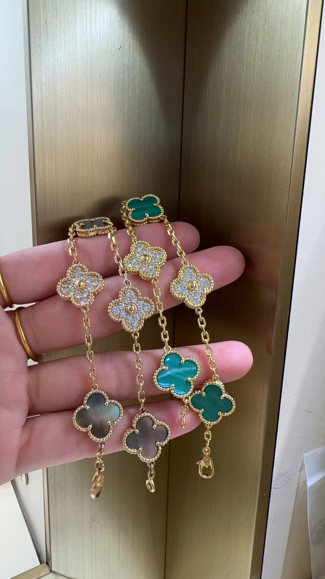 Vintage Alhambra Bracelet 5 Motifs Yellow Gold Malachite Diamonds