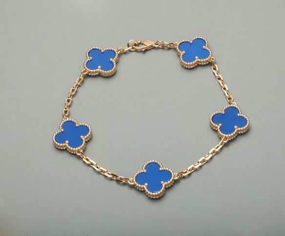 Vintage Alhambra bracelet 5 motifs yellow gold blue agate